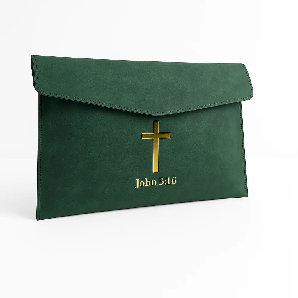 Pu Leather Bible Cover with Cross John 3:16, Christian Holy Bible Case & Church Document Organizer, Portable Religious Gift Bag