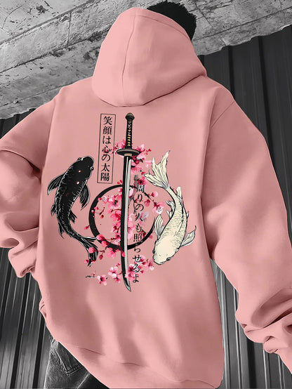 Men's autumn/winter fashionable printed hooded fleece sweatshirt versatile sporty casual loose oversized hooded top unisex style