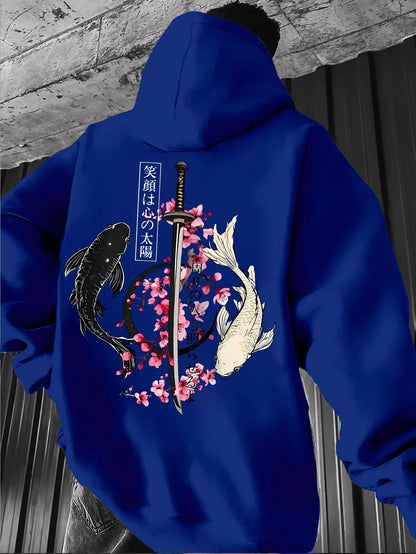 Men's autumn/winter fashionable printed hooded fleece sweatshirt versatile sporty casual loose oversized hooded top unisex style