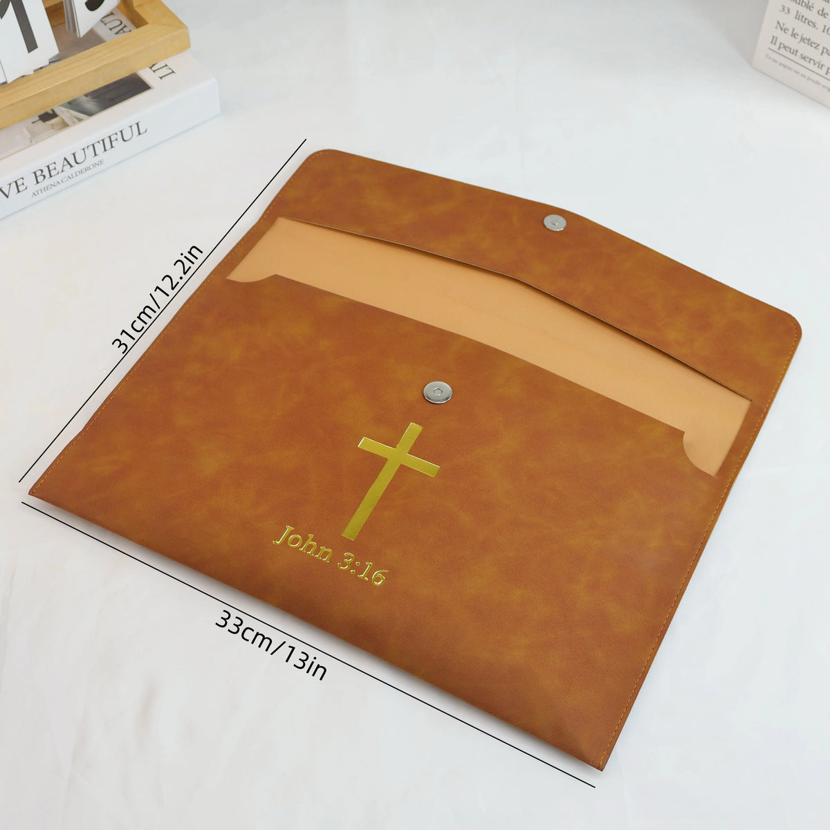 Pu Leather Bible Cover with Cross John 3:16, Christian Holy Bible Case & Church Document Organizer, Portable Religious Gift Bag