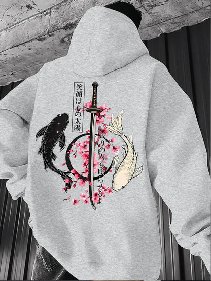 Men's autumn/winter fashionable printed hooded fleece sweatshirt versatile sporty casual loose oversized hooded top unisex style