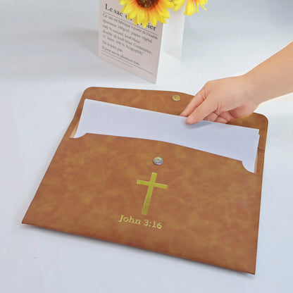Pu Leather Bible Cover with Cross John 3:16, Christian Holy Bible Case & Church Document Organizer, Portable Religious Gift Bag