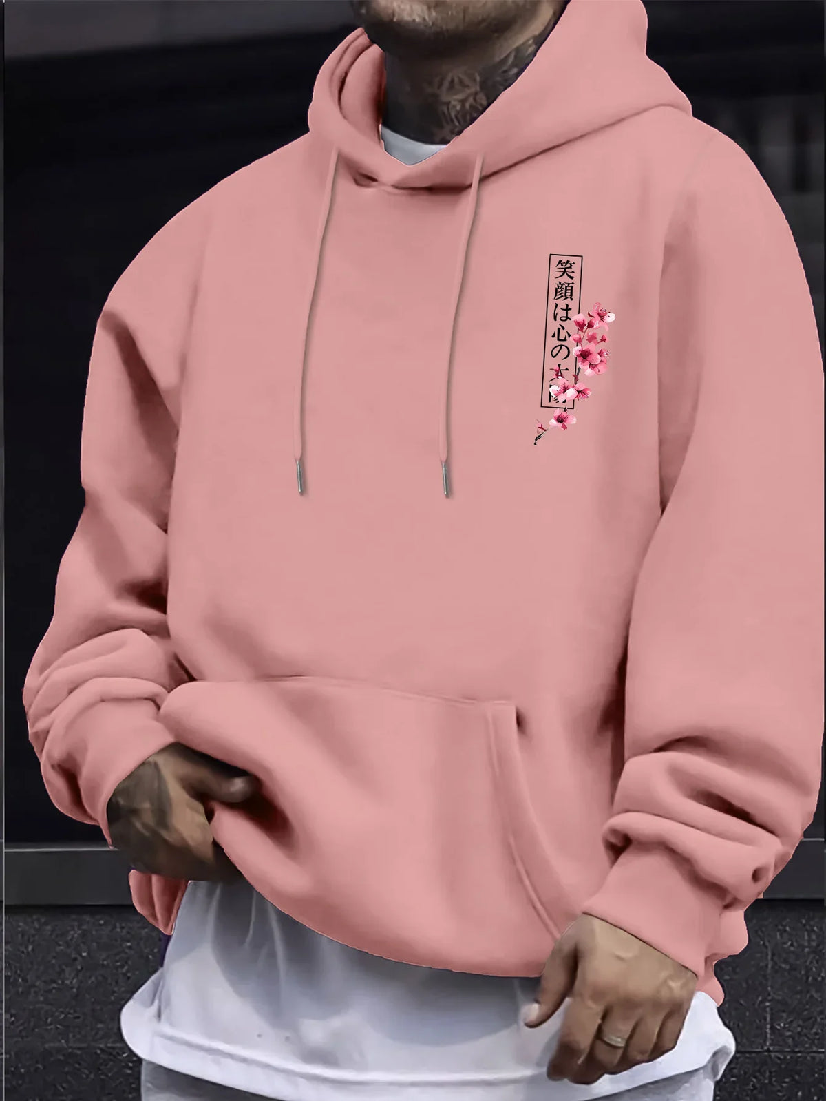 Men's autumn/winter fashionable printed hooded fleece sweatshirt versatile sporty casual loose oversized hooded top unisex style