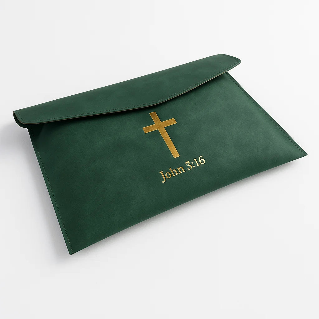 Pu Leather Bible Cover with Cross John 3:16, Christian Holy Bible Case & Church Document Organizer, Portable Religious Gift Bag